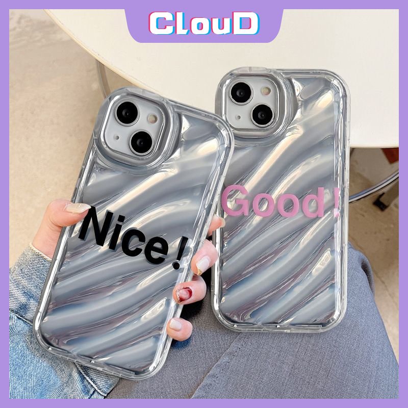 IPHONE Case Kerut Stereo 3D Kompatibel Untuk Iphone11 14 13 12 Pro Max7 6 8 6S Plus Se2020 7Plus XR XS X MAX Huruf Sederhana Bagus Bagus Dazzle Warna Kartu Laser Mewah Soft Cover