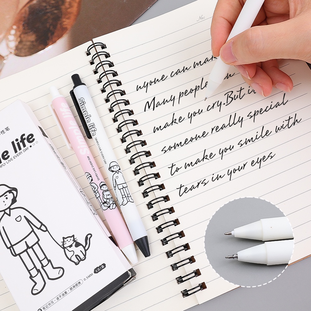 [Grosir] 6pcs /Set 0.5mm ST Head Examination Pen/Cute Simple Life Black Ink Press Gel Pen/Pena Tanda Tangan Alat Tulis Kantor Siswa/Pulpen Netral Cepat Kering Kualitas Tinggi