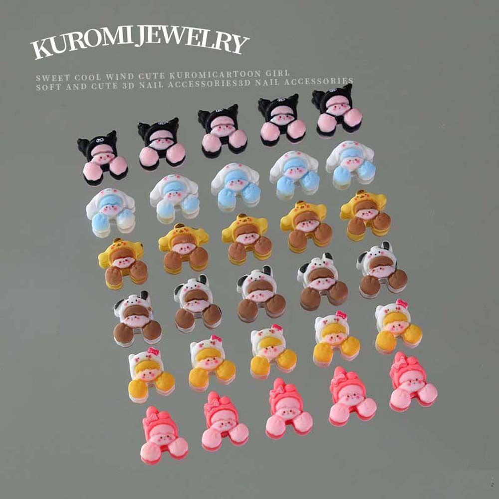 AUGUSTINA Agustinina Hiasan Kuku Kitty Cat Resin Kuromi Manicure Melody Perhiasan Kuku Kartun Untuk Wanita