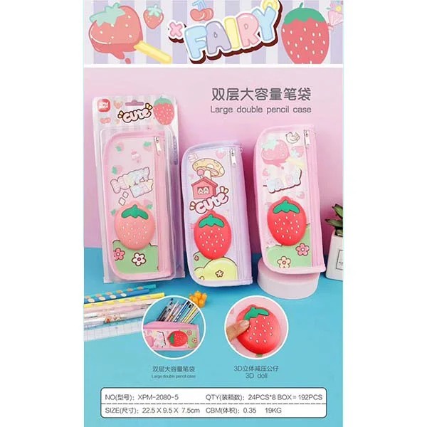 

Kotak pensil STRAWBERRY anak perempuan 3D pencil case alat tulis dompet zipper kain resleting lucu aesthetic XPM-2080