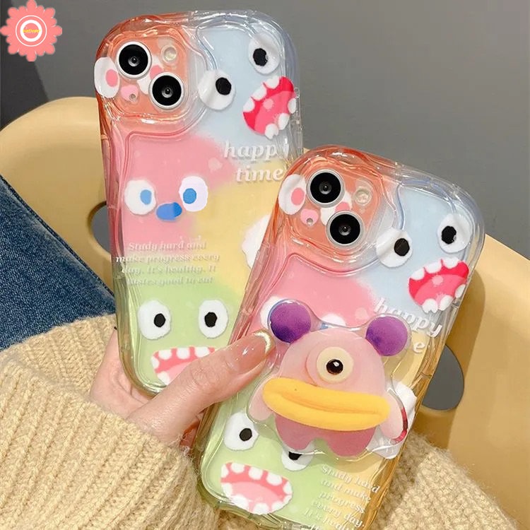 Casing Ponsel Holder Monster Kecil Yang Lucu Untuk Redmi Note12 11 9 8 10s 11s 10 Pro Max Redmi A1 9 10A 9A 10C A2 10 9T 9C NFC POCO M3 3D Wavy Curved Edge Little Monster Soft Back Cover