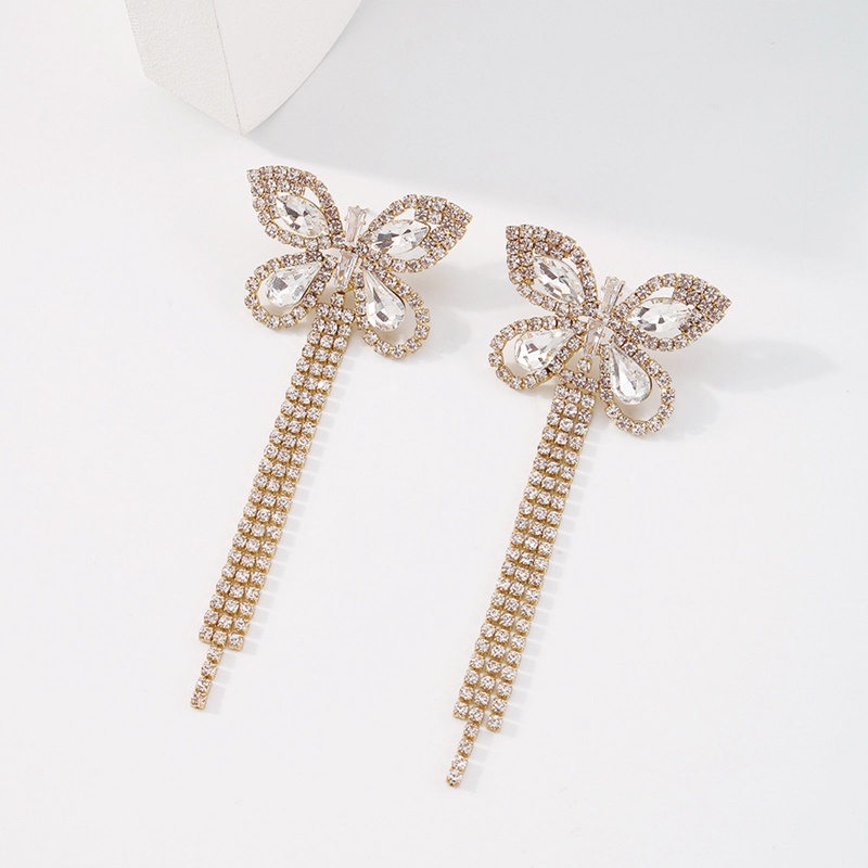 Anting Rantai Cakar Mewah Ringan Penuh Berlian Kupu-Kupu Anting Rumbai Temperamen Anting Desain Lady Serbaguna