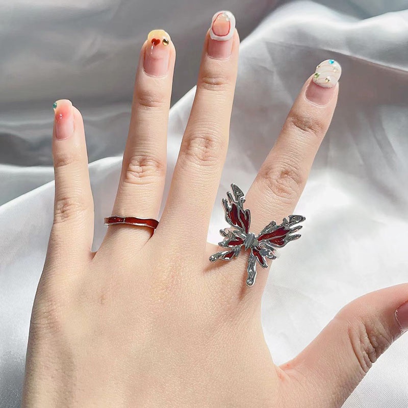 Cincin Bukaan Geometris Kupu-Kupu Bahan Alloy Fashion Untuk Wanita