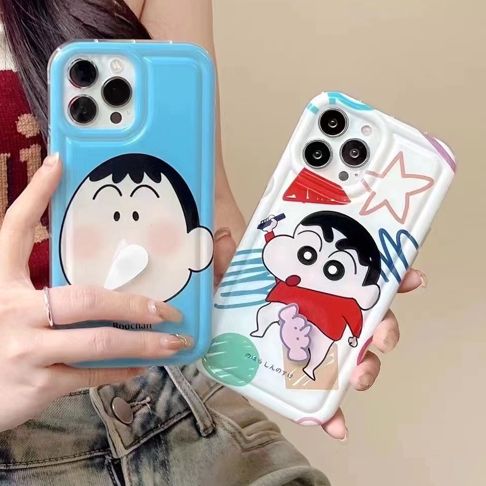 【Rotatable Toy】 So Cute Funny Crayon Shin-chan Airbag Soft Case for IPhone X XR XS Max 11 12 13 14 Pro Max 14 Plus Women Girl Lovely elephant Cartoon Phone Case Anime