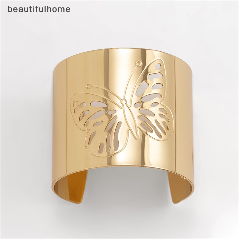 {beautifulhome} Metal Hollow Butterfly Bangles Untuk Wanita Terbuka Adjustable Lebar Manset Gelang Pesta Pernikahan Perhiasan.