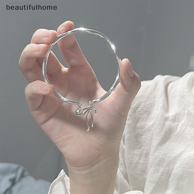 {beautifulhome} Fashion Ikatan Simpul Bell Perak Manset Gelang Warna Perak Liontin Gelang Untuk Wanita Pembukaan Yang Dapat Disesuaikan Bangle Pesona Perhiasan Pesta Fashion.