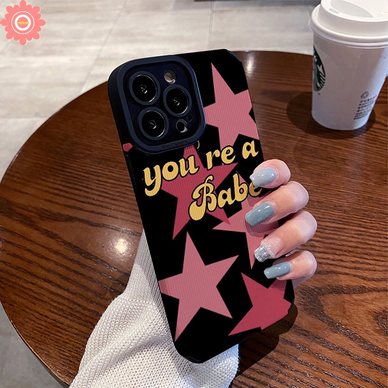 Luxury Leather Pink Star Letter Soft Phone Case Kompatibel Untuk IPhone 7Plus XR 11 13 14 12 Pro MAX X7 8 Plus XS MAX Cinta Hati Tekstur Shockproof Cover