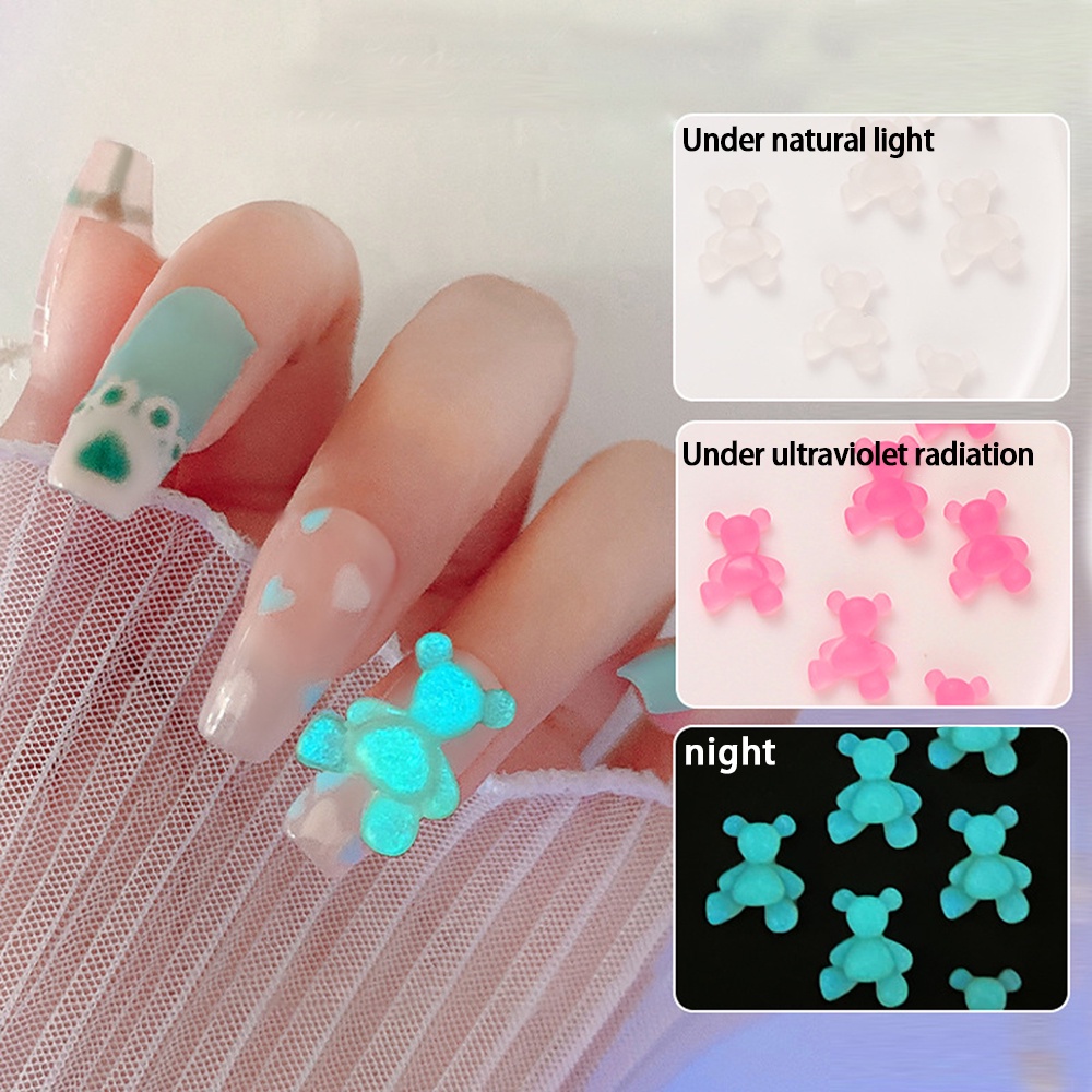 [Fitur] 10/50 Pcs Campuran Permen 3D Kuku Art/Luminescent Jelly Beruang Hiasan Kuku/Manicure Dekorasi/Bagian Perhiasan Kartun/Kerajinan Kuku Warna-Warni/Aksesoris Kuku DIY