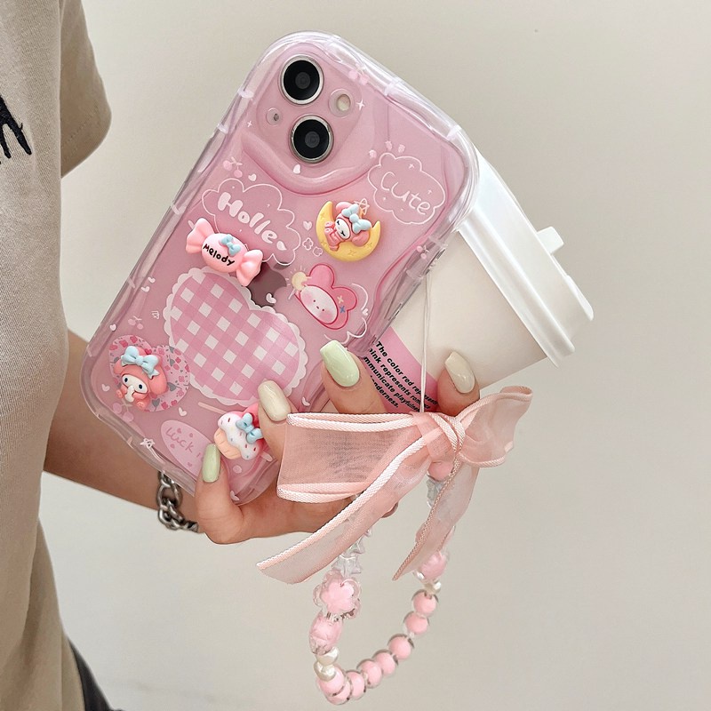 3D Hand Made Diy Candy Melody Pink Love Soft Case iPhone 11 12 13 14 Pro Max New Puff Casing Apple for women girls Gift