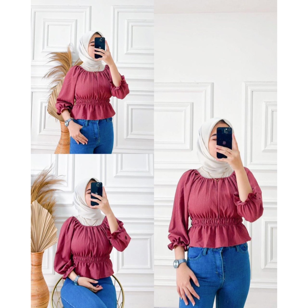 BEFAST - ZFS OOTD WANITA BLOUSE RISMA / QENIA LADY CRUSH BLOUSE / Atasan Wanita Lengan Panjang / Pakaian Casual Wanita Kerja / Blouse Polos Formal / OOTD Wanita Hijab Style / Fashion Kekinian Remaja ABG / Blouse Model Terbaru