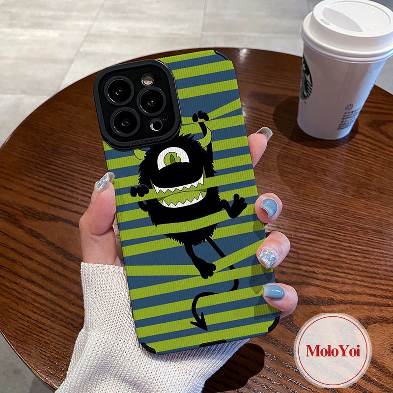 IPHONE Case Monster Kecil Lucu Gaya Korea Kompatibel Untuk Iphone7 8 Plus11 12 13 14 Pro MAX 7Plus XR X XS MAX Lovely Monster University Tekstur Kulit Shockproof Cover