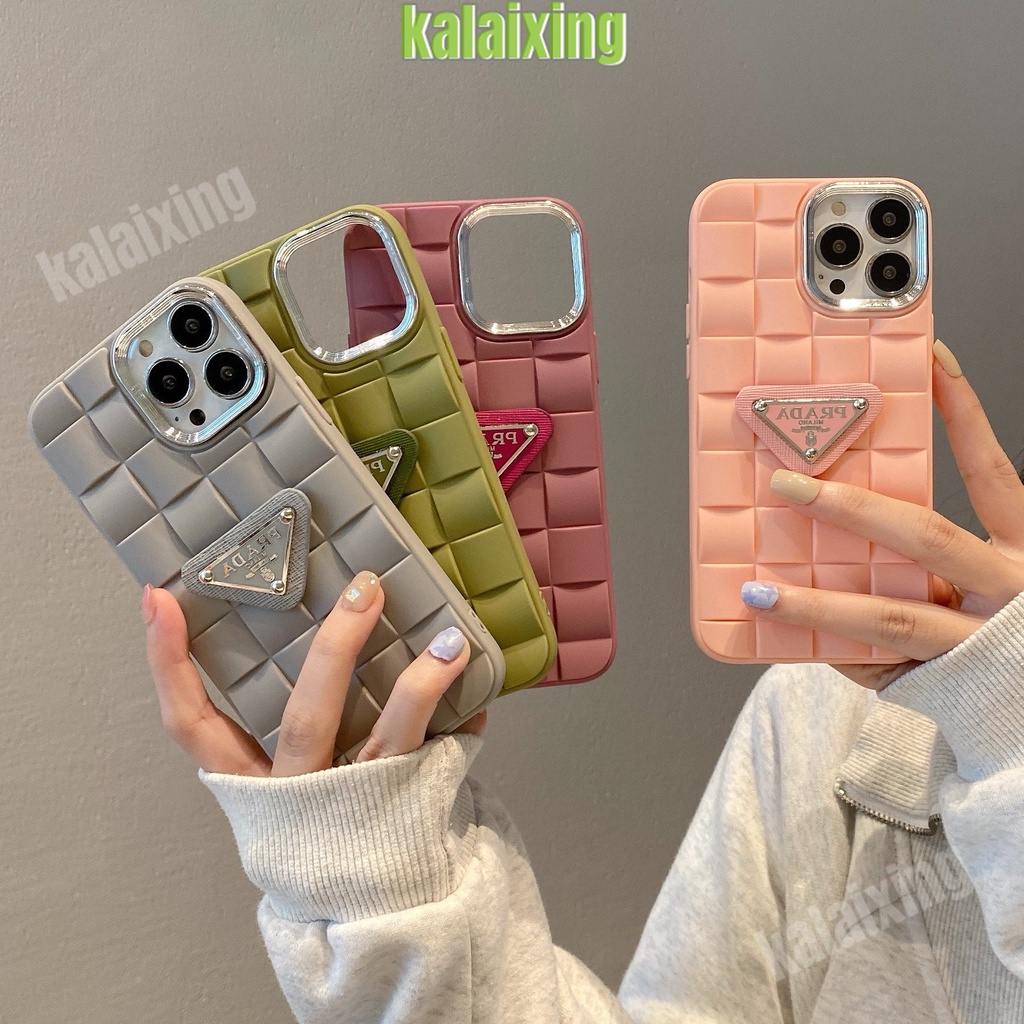 IPHONE Prada Fashion Soft Tpu Phone Case Electroplating 3D Motif Kotak Untuk Iphone14 Pro Max14 13 Pro Max Xr X Xs Max11 12 Pro