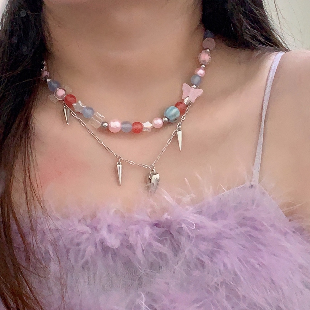 Drop Rainbow Candy Necklace Aksesoris Tren Rantai Tulang Selangka Harajuku