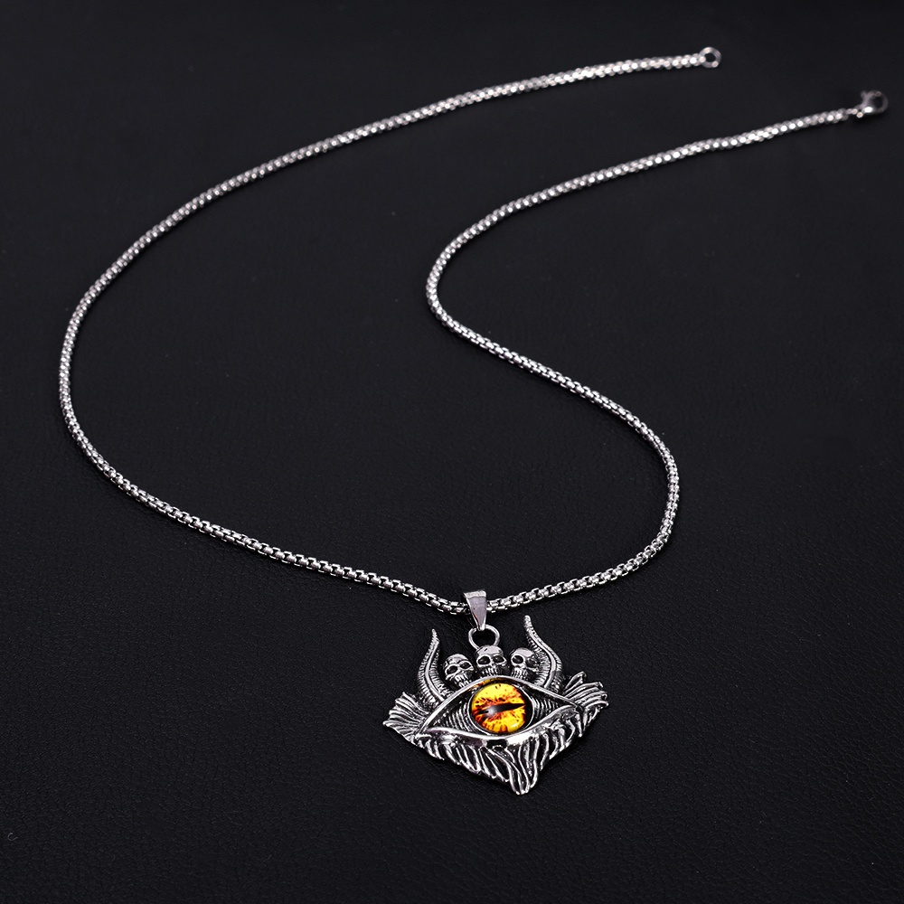 Kalung Punk Tengkorak Kambing Mata/Kalung Liontin Mata Setan Gelap/Kalung Pesona Hip Hop Rock/Retro Evil Punk Alloy Necklace/Perhiasan Fashion Pria