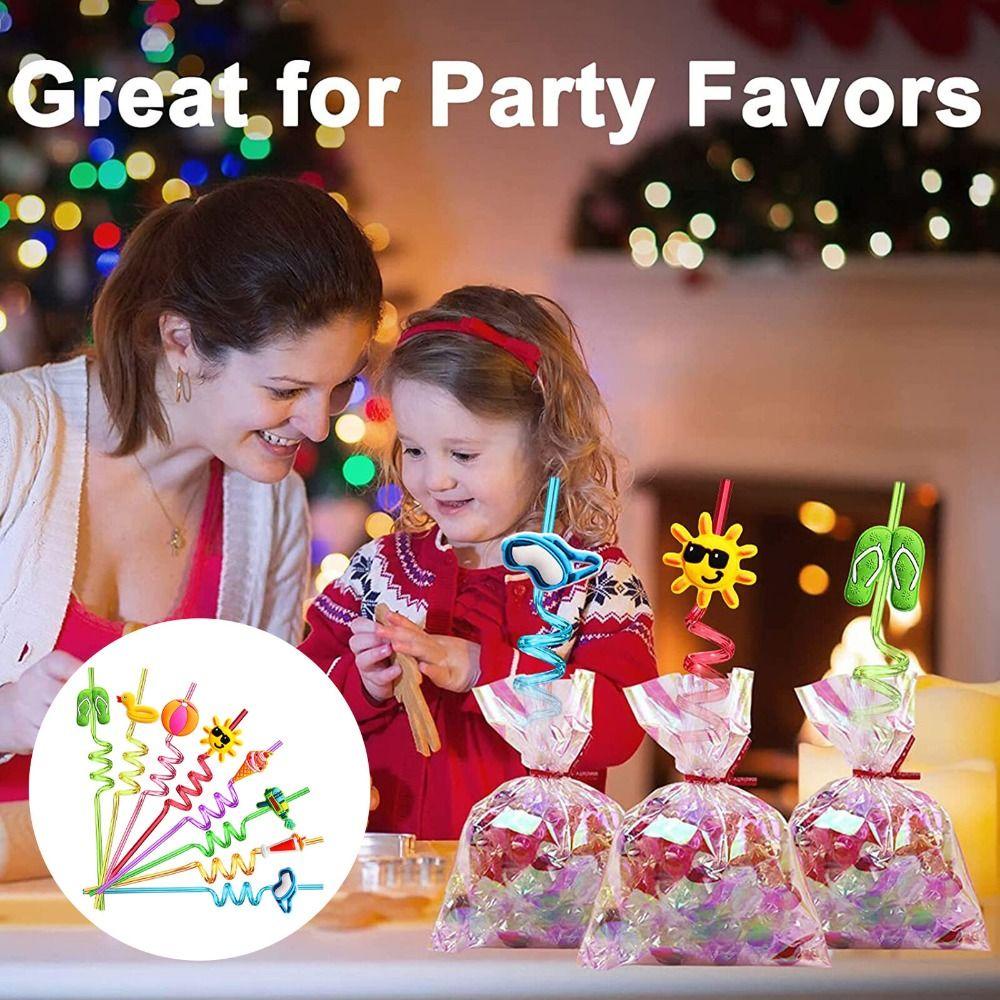 R-FLOWER 8pcs Sedotan Minum Anak Musim Panas Pantai Cocktail Perlengkapan Pesta Warna-Warni Straw
