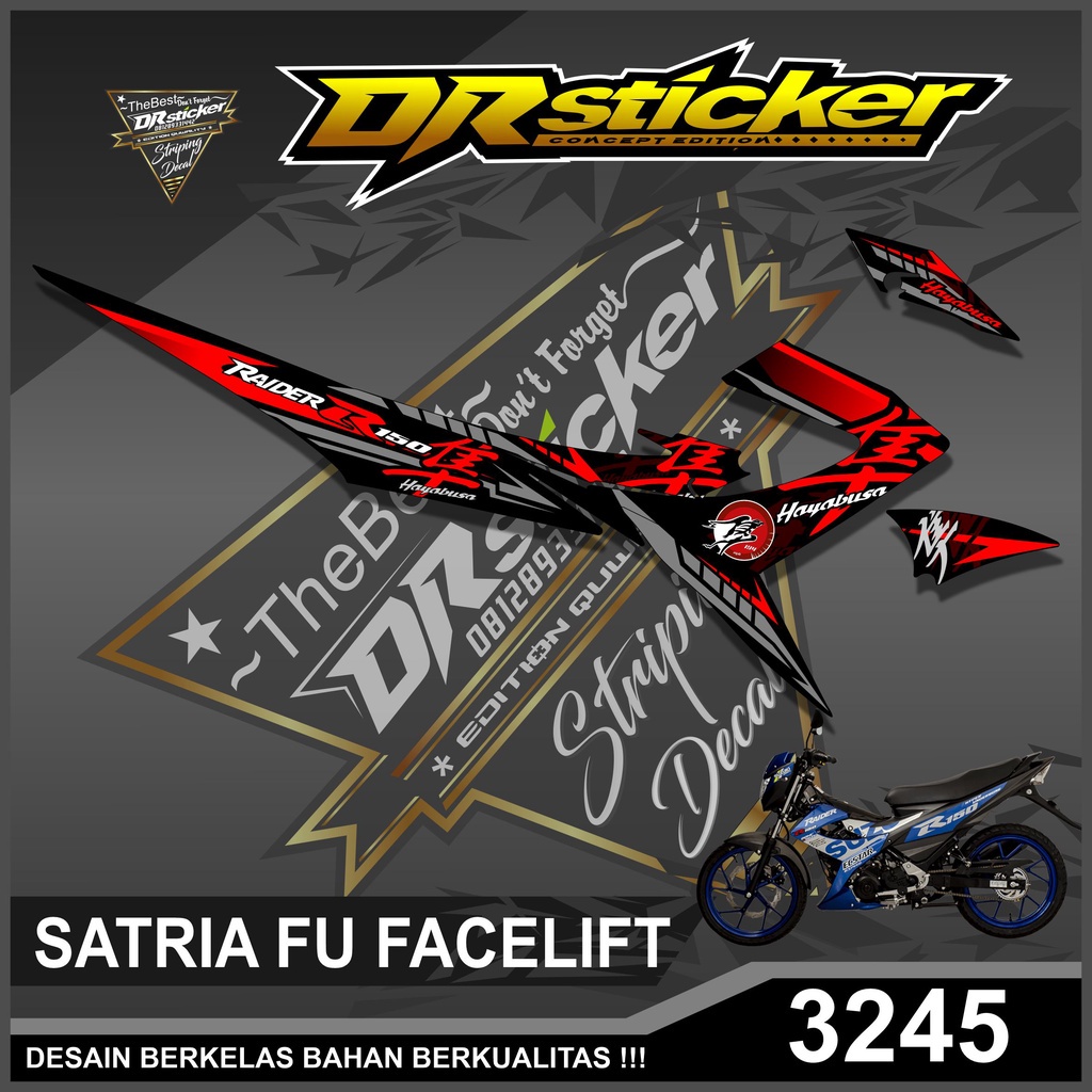 3245 Sticker Striping Variasi Satria F / Fu 150 Facelift 2013-2015  Desain Racing Semifull