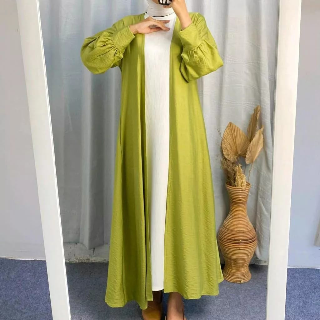 DUBAI OUTHER LONGCARDI OUTER DUBAY POLOLINEN LUARAN MUSLIM CASUAL FORMAL TERBARU KEKINIAN OOTD KOREAN STYLE NEW