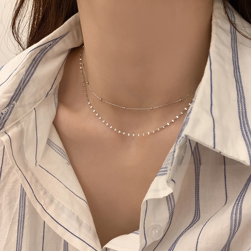 Kami Bunga ins Trendi s925 Perak Double Layer Little Ball Link Rantai Choker Kalung Untuk Wanita Perempuan Sederhana Fashion Tulang Selangka Rantai Kalung Perhiasan Hadiah