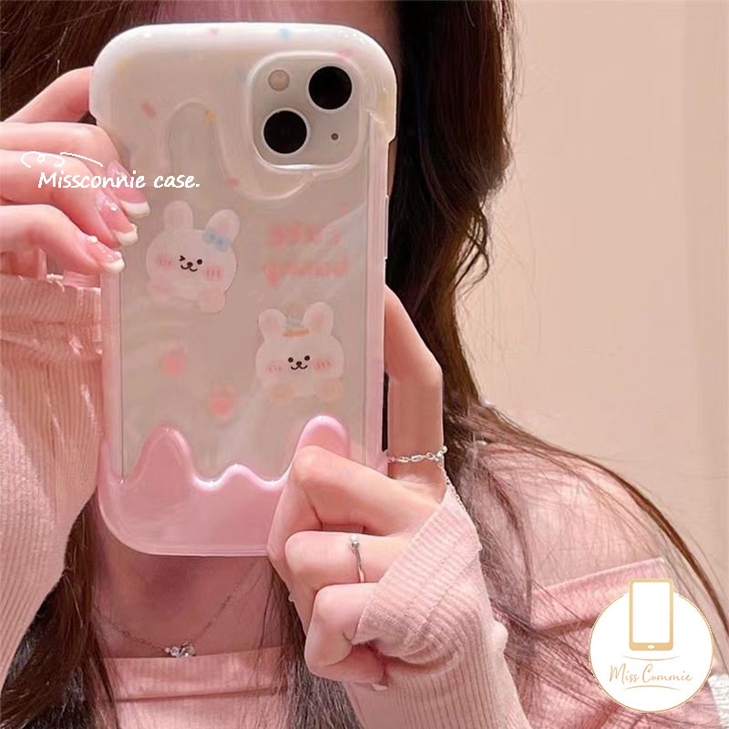 Lovely Couple 3D Ice Cream Case Kompatibel Untuk IPhone 7Plus 11 14 13 12 Pro Max XR X7 8 Plus XS Max Gadis Kartun Beruang Lucu Kelinci Soft Cover