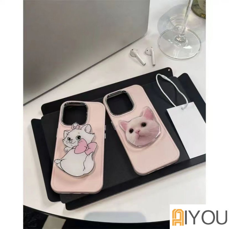 IPHONE Kartun Lucu Disney Mary Cat Bracket Phone Cases Untuk Iphone14 13 12 11 Pro MAX XR XS MAX 8x7 SE Lady Girl Shockproof Soft Shell Case