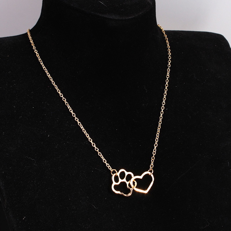 [FRA] Kepribadian Fashion Hewan Berongga Jantung Anjing Paw Print Cat Paw Necklace Dog Foot Print Kalung Pendek