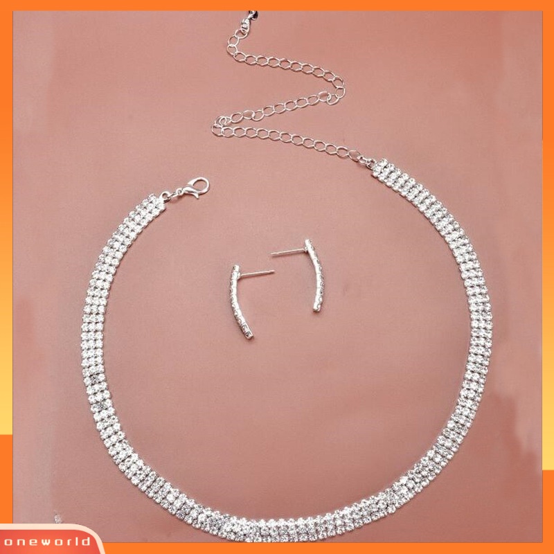 [ONR] 1set Pengantin Kalung Anting Berkilau Berlian Imitasi Elegan Mewah Hypoallergenic Wanita Gadis Stud Earrings Kit Pernikahan Perhiasan Hadiah