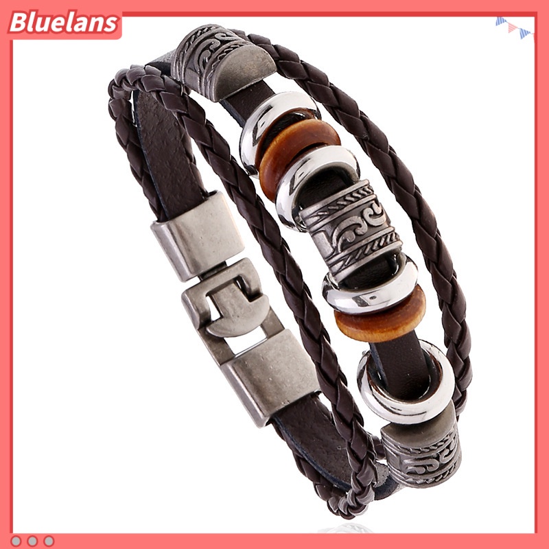 [BLS] Gelang Kulit multi-Lapis Tangan-Berikat Perhiasan Gelang Pria fashion Eropa Dan Amerika Dan Populer