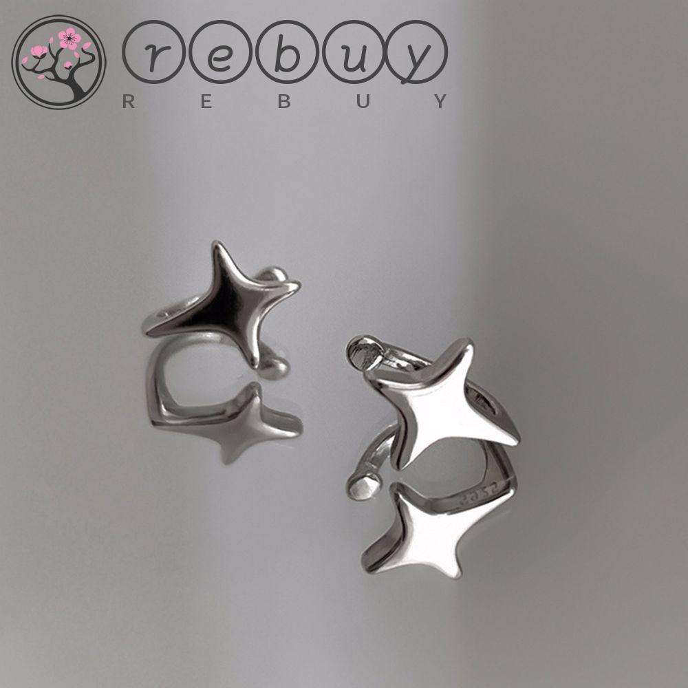 Rebuy Women Earrings Ladies Girls 2 Pcs Bintang Berbentuk Telinga Manset Klip Anting-Anting C Kecil Kubik Bintang Telinga Klip