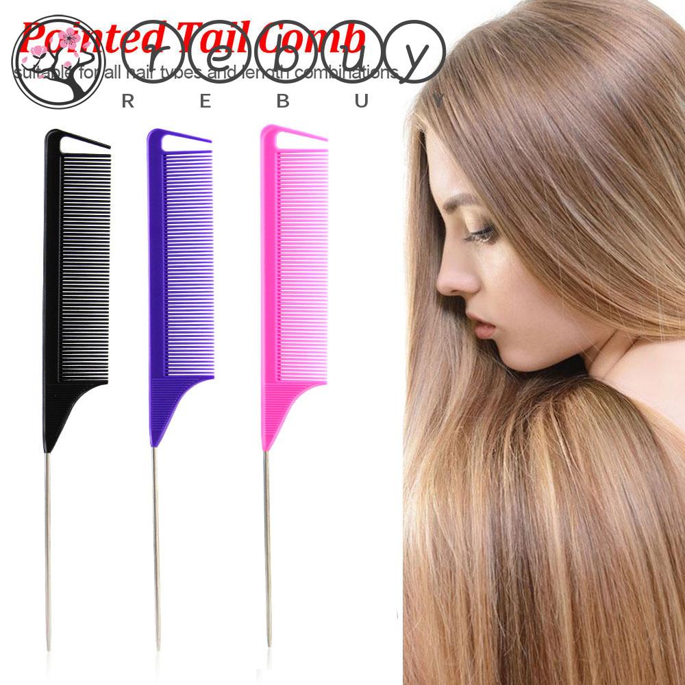 Rebuy Hair Tail Comb Stainless Steel Anti-static Hairdressing Sikat Rambut Lurus