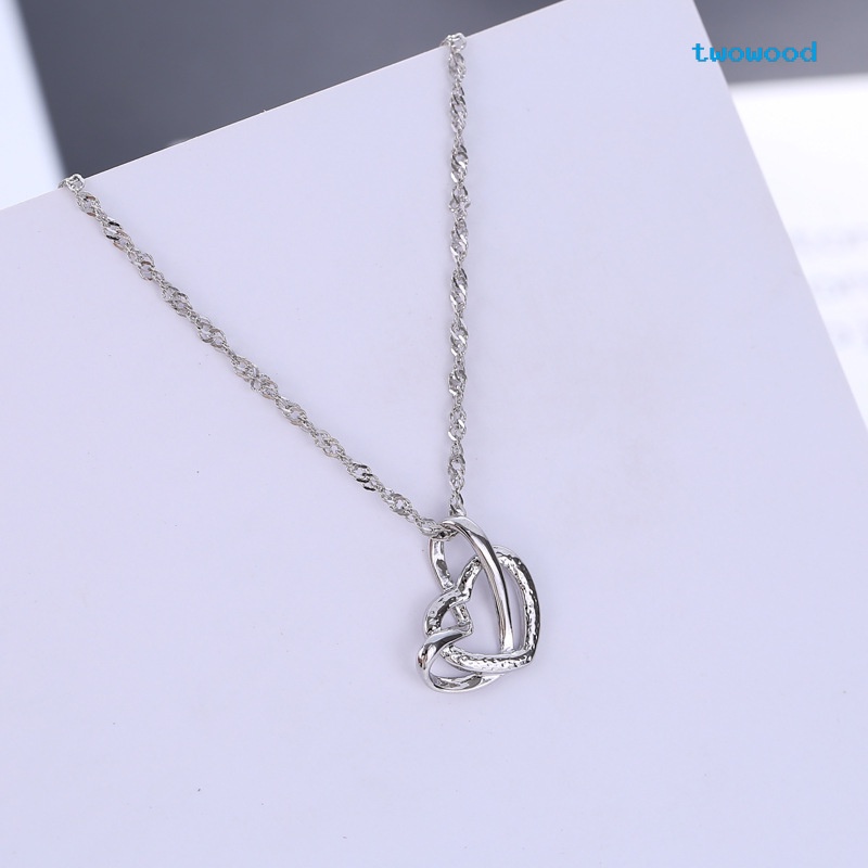 Twowood Kalung Liontin Hati Ganda Klavikula Elegan