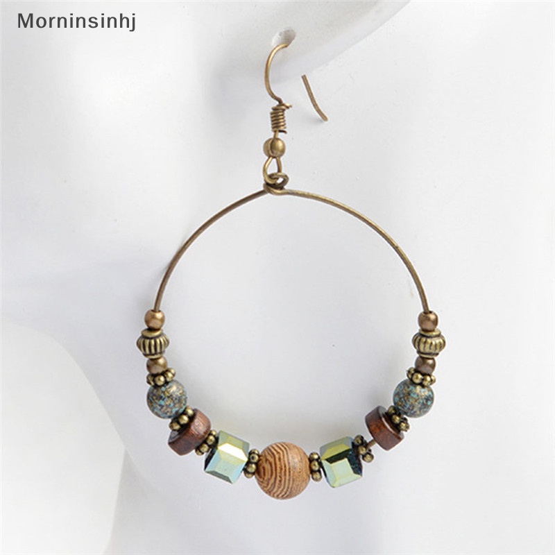 Mornin Bohemia Drop Menjuntai Anting Etnik Lingkaran Besar Manik-Manik Kristal Ear Stud Jewlery id