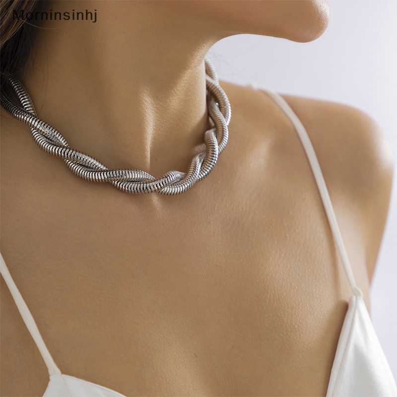 Mornin Punk Kalung Rantai Tali Putar Untuk Wanita Kalung Choker Rantai Chunky Kuba id