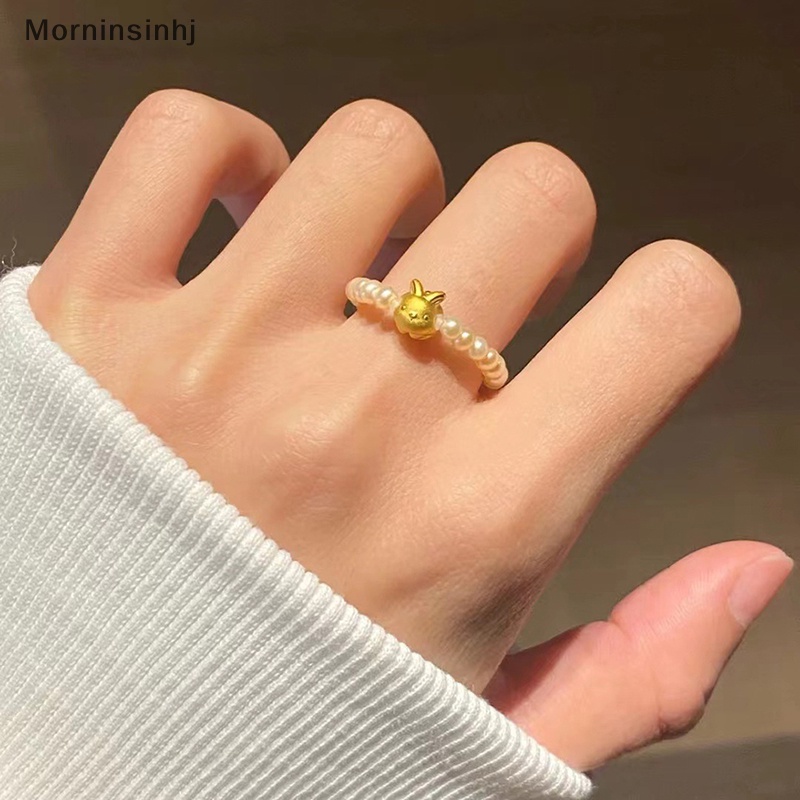 Mornin Fashion Lucu Kartun Beruntung Kelinci Minimalis Mutiara Manik-Manik Cincin Klasik Elegan Perhiasan Pernikahan Geometris Cincin Untuk Wanita Jari Cincin Elastis id