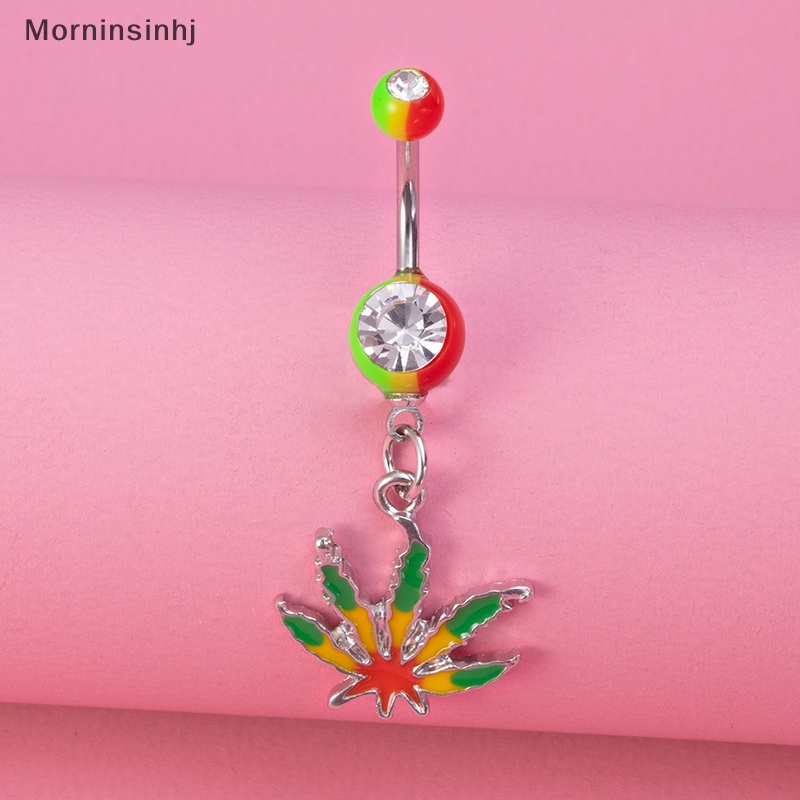 Mornin Fashion Sexy Pusar Kuku Stainless Steel Batang Daun Kelapa Menetes Warna Minyak Pusar Cincin Untuk Wanita Perhiasan Tubuh id