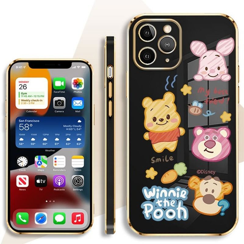Soft TPU Cute Bear Case for Oppo A9X A92019 F11 11PRO RENO RENO34G F15 A91 RENO44G RENO54G/5G RENO5K RENO64G RENO74G RENO84G F21PRO4G F21SPRO4G RENO7Z5G RENO8Z A9  Electroplate Phone Skins Winnie The Pooh Shockproof Cellphone Cover