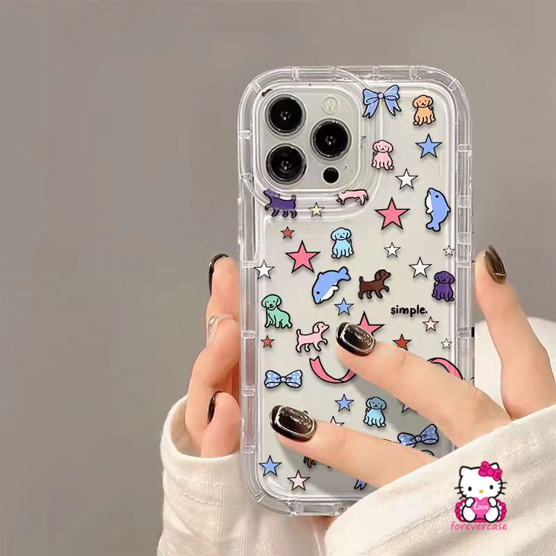 IPHONE Pasangan Airbag Shockproof Kartun Bintang Mengkilap Casing Belakang Kompatibel Untuk Iphone11 13 14 12 Pro MAX XR XS X Max7 6 8 6S Plus Fun Dog Whale Ins Korea Creative Bowknot Soft Cover