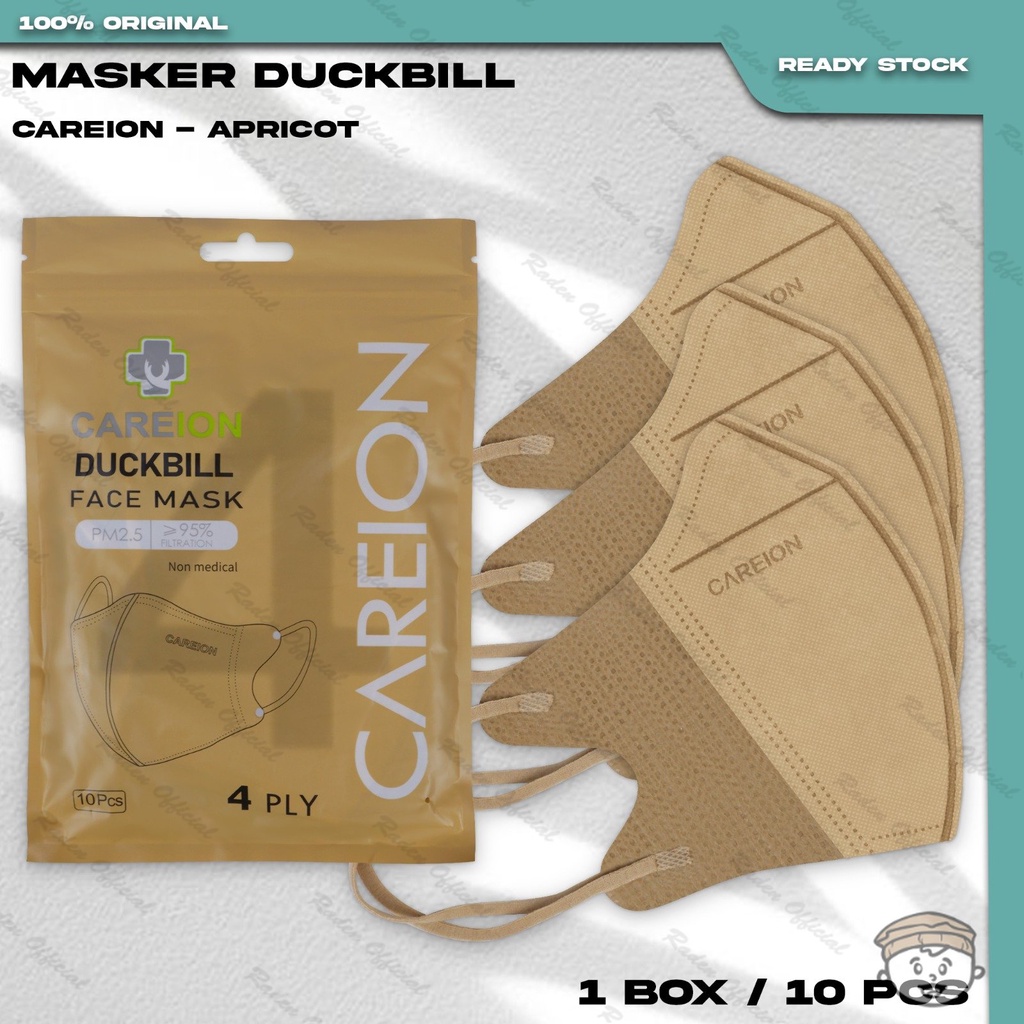 Masker Duckbil CAREION 4Ply isi 10Pcs Warna Apricot Cream Gold Duckbill Earloop Surgical Mask Kemenk
