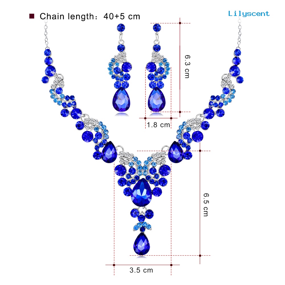 [LS] Mewah Tetesan Air Berlian Imitasi Bertatahkan Pernikahan Pengantin Kalung Anting Set Perhiasan