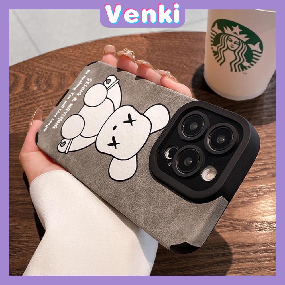 VENKI - Untuk iPhone 11 Case Leather Pupil Suede Case Soft Shockproof Phone Case Camera Protection Simple Grey Cute Bear Kompatibel dengan iPhone 14 13 Pro max 12 Pro max xr xs 7 8Plus