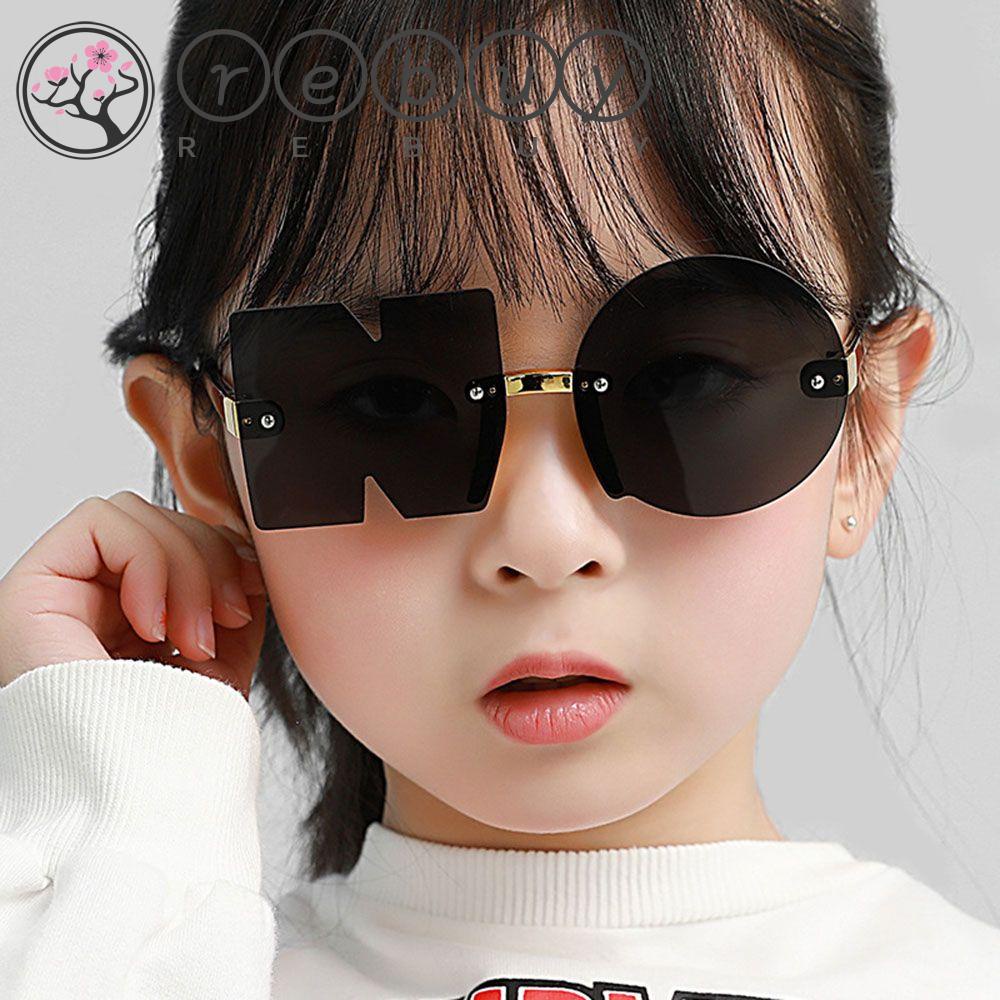 REBUY Rebuy Letter No Sunglasses Personality Frameless Irregular Kartun Gadis Anak-Anak Kacamata Anak Kacamata