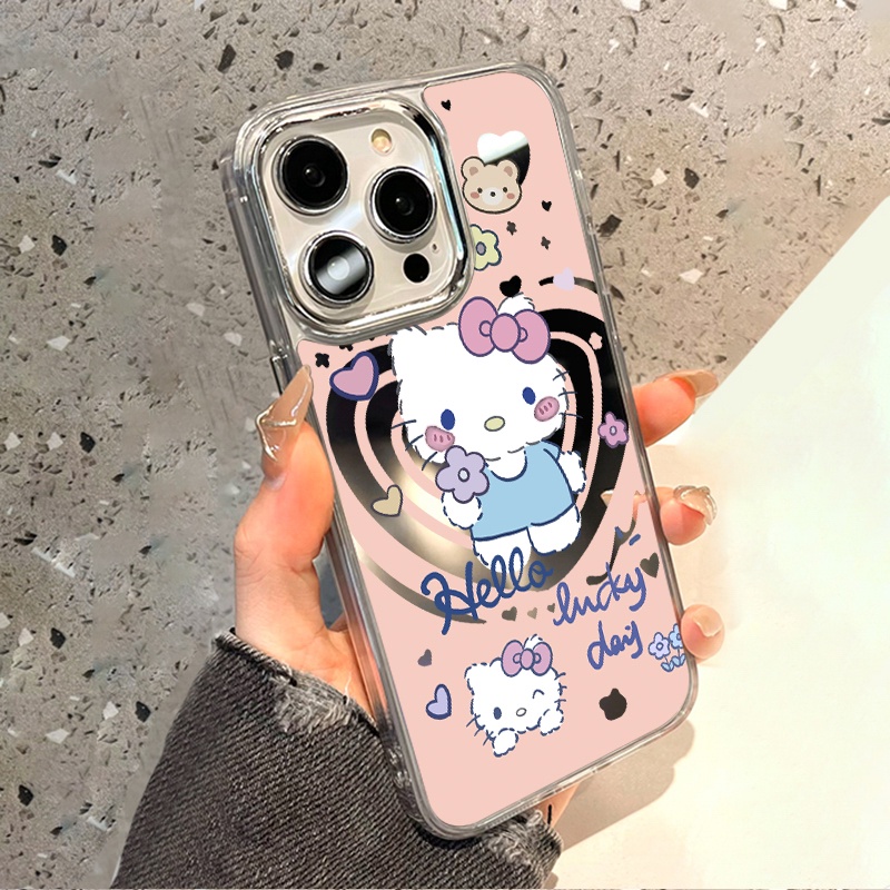 IPHONE Casing Ponsel Cermin Kucing Kitty Lucu Kompatibel Untuk Iphone11 12 13 14 12Pro 13Pro 14Pro Pro Max XR X XS Max Electroplating Tombol Perlindungan Mirror Cover