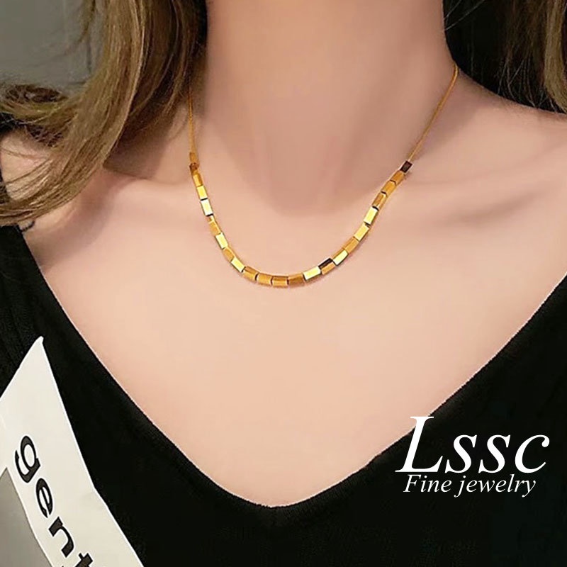 Kalung Titanium Anti Karat Nugget Emas 18K Keberuntungan Cantik Korea Aksesoris Wanita Perhiasan