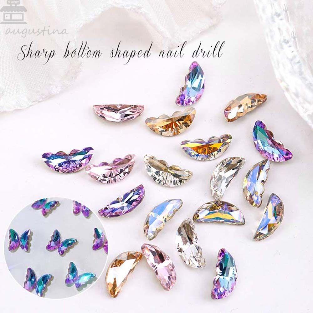 AUGUSTINA Agustina Butterfly Nail Rhinestones Nail Charms Wanita DIY Nail Art Manicure Aksesoris Jepang Aurora Butterfly 3D Nail Art Drills