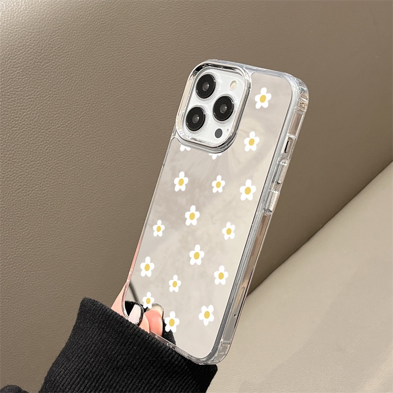 IPHONE Casing Ponsel Cermin Daisy Kecil Kompatibel Untuk Iphone11 12 13 14 12Pro 13Pro 14Pro Pro Max XR X XS Max Electroplating Tombol Perlindungan Mirror Cover