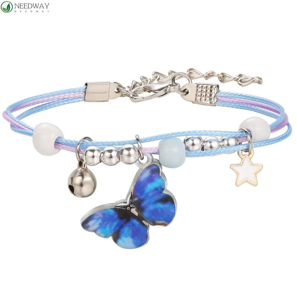 NEEDWAY Gelang Kupu-Kupu Biru Pesona Kreatif Perhiasan Fashion Hadiah Valentine'Day Adjustable Lucky String