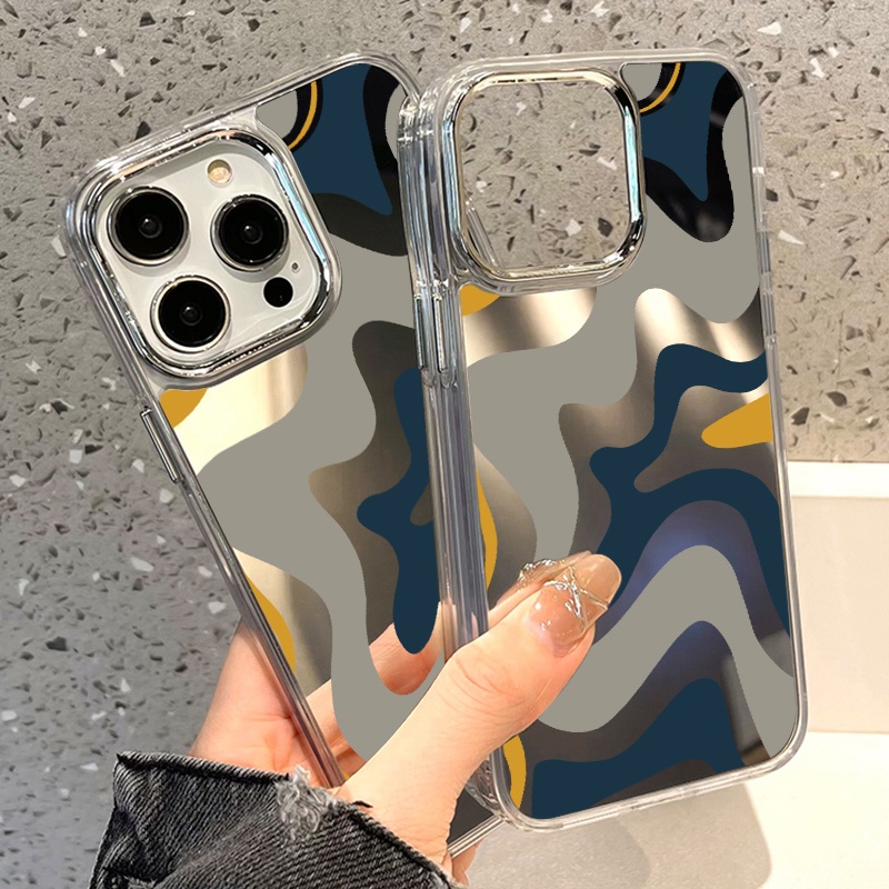 IPHONE Art Lukisan Cermin Ponsel Case Kompatibel Untuk Iphone11 12 13 14 12Pro 13Pro 14Pro Pro Max XR X XS Max Electroplating Tombol Perlindungan Mirror Cover
