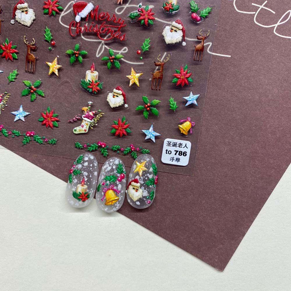 AUGUSTINA Agustina Stiker Kuku Natal Beruang Perekat Diri Elk Santa Claus Gingerbread Cookies Nail Art Dekorasi