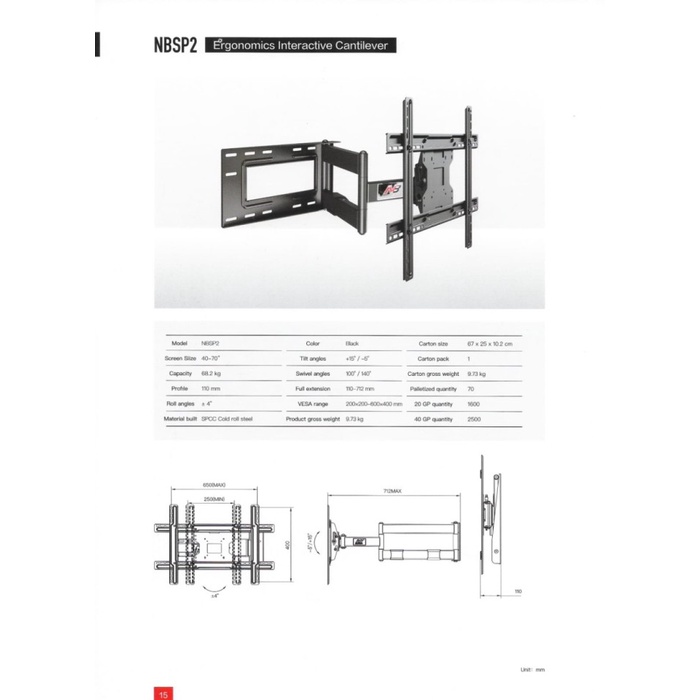 Bracket TV LED North Bayou NBSP2 40-80 inch NB SP 2