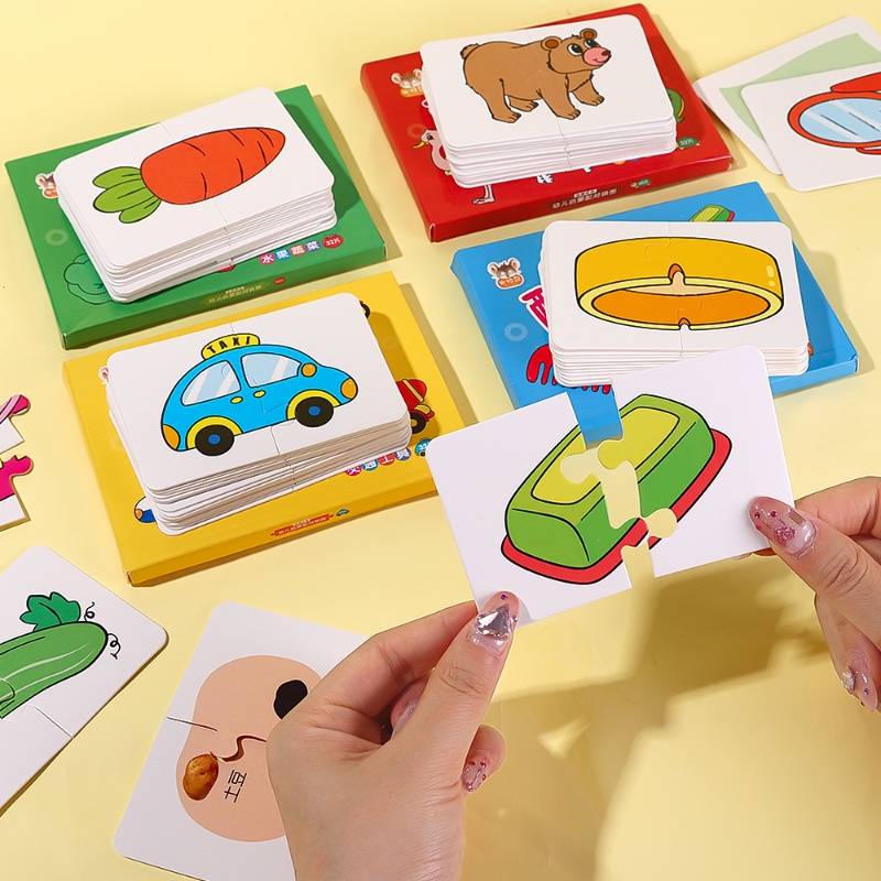 32pcs/pack Mainan Puzzle Montessori Bayi Kognitif Edukasi Dini Hewan Kreatif Truk Buah Kebutuhan Sehari-Hari Permainan Mencocokkan Kartu Grafik Mainan Untuk Anak-Anak Laki-Laki Perempuan