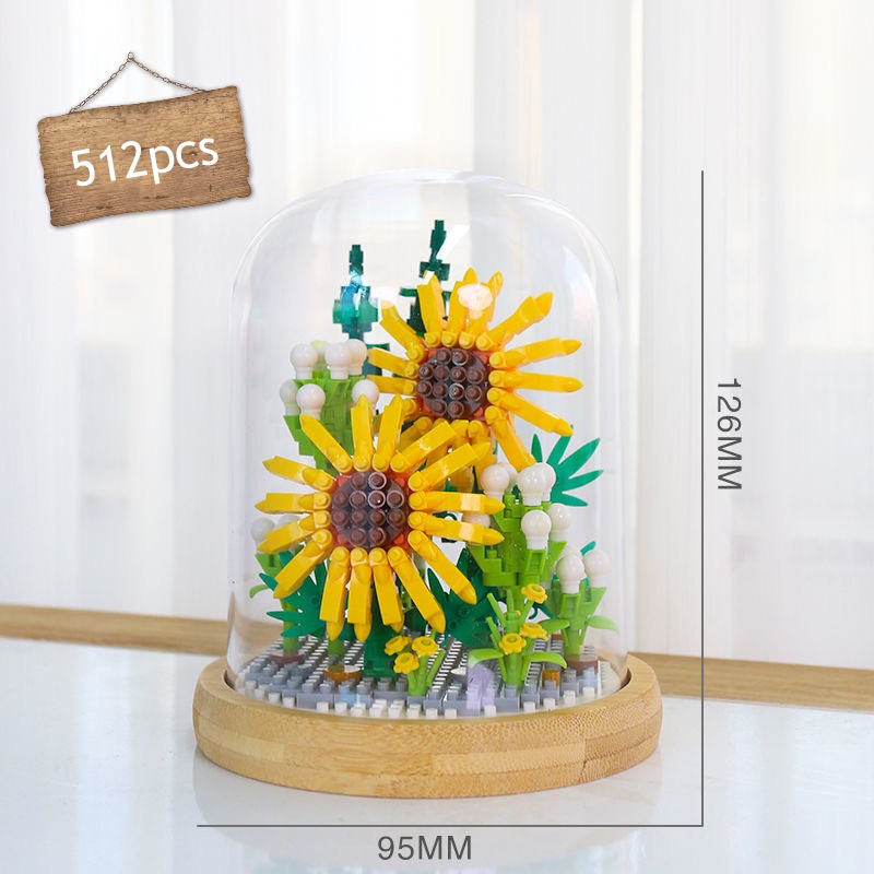 Bunga Blok Mainan Balok DIY Bangunan Buket Bunga Immortal Kotak Tampilan Untuk Dekorasi Building Block Flowers Hadian